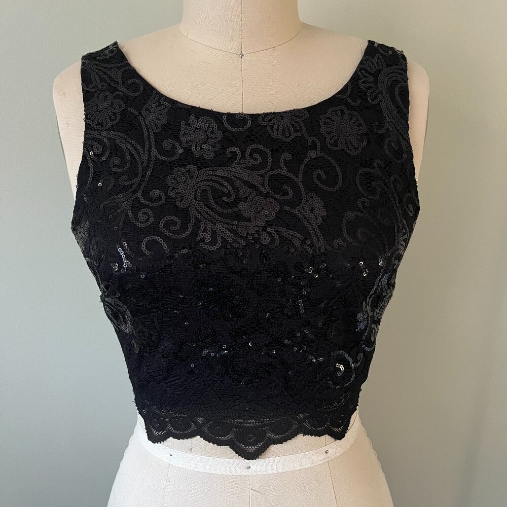 Jodi Kristopher Crop Top Black Lace Strap Fully Lined Zipper Party Edgy Chic 1